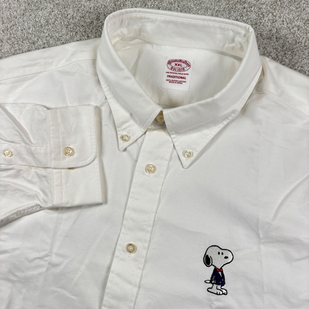NEW Brooks Brothers Button Down Mens XXL White Snoopy Peanuts Cotton Oxford